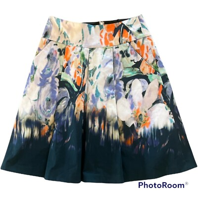 #ad Elie Tahari NORDSTROM POCKETS WATERCOLOR ABSTRACT A LINE SKIRT SZ 4 RT $298 $39.99
