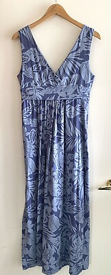 Loft Cotton Sleeveless Blue Topical Leaf Maxi Dress Size M $22.00