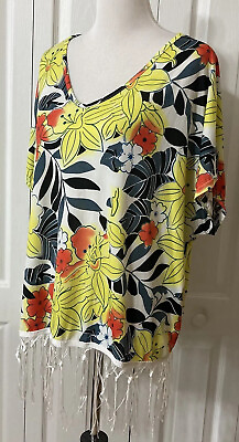 #ad #ad Shoreline Size 3XL Tunic Colorful Floral Boho Bohemian Top Shirt Fringe Bottom $14.88