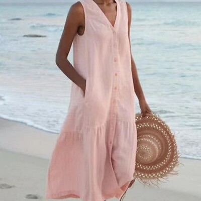 #ad Ladies Summer Beach Sundress Sleeveless Long Maxi Dress Women Party Kaftan $16.98