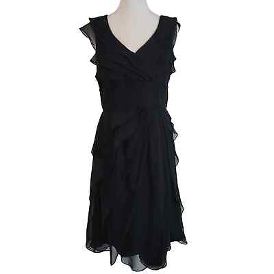 #ad Adrianna Papell Size 10 Black Cocktail Dress Sleeveless Ruffle Pleat Lightweight $33.75