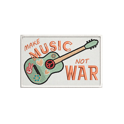 #ad Hippie Make Music Not War Embroidered Boho DIY Hooked Backing Decorative Patch $5.50