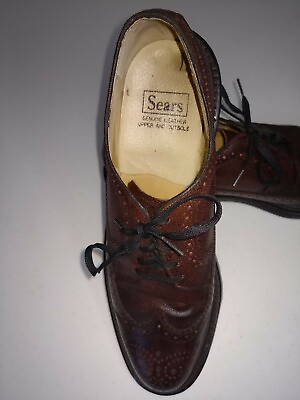 #ad SEARS Vtg 74607 Brown Leather Wingtip Dress Shoes Mens 9 B MUST SEE $74.99