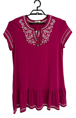 #ad Style amp; Co. Women#x27;s Short Sleeve Dark Pink Short Summer Dress Size XL $19.00