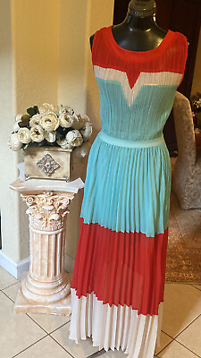 #ad The Clothing Company WOMENS Colorblock Pleated Sleeveless Maxi Boho Dress Small $15.36