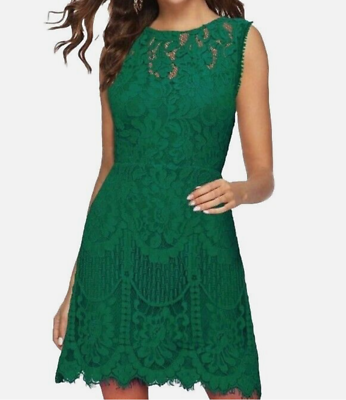 #ad MSLG Womens Green Sleeveless Floral Lace Mini Cocktail Dress Size Medium NEW NWT $28.97