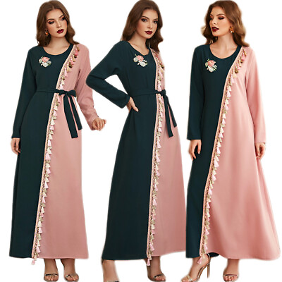#ad #ad Ramadan Women Muslim Long Sleeve Maxi Dress Abaya Dubai Caftan Islamic Arab Gown $43.19