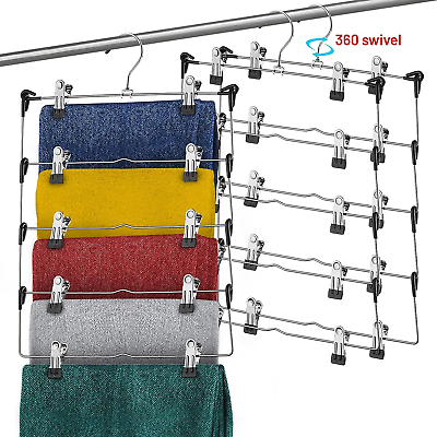 #ad 5 Tier Skirt Hangers with Clips 3 PK Pant Hangers Space Saving Multiple Hange... $31.34