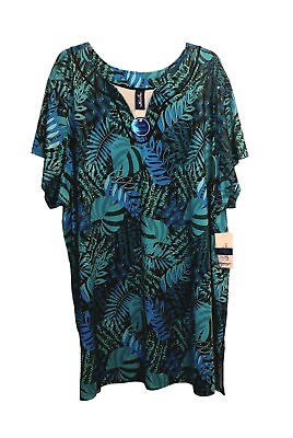 #ad New Plus Size Swim Suit Cover up SSForAll Brand Green Palm Chlorine Resistantt $34.50