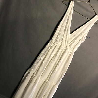 #ad womens maxi dress xs small m s white ribbed plunge v neck maxi loose ribbed s30 $14.98
