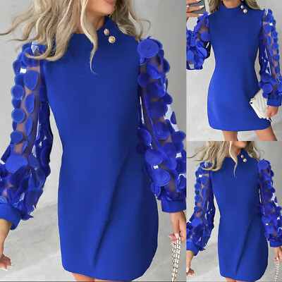#ad Women#x27;s Sexy Mesh Long Sleeve Bodycon Tunic Midi Dress Holiday Party Dresses US $25.89