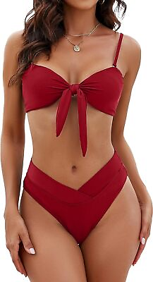 #ad Blooming Jelly Women#x27;s High Waisted Bikini Sets Two Piece Swimsuit Front Tie Kno $42.48
