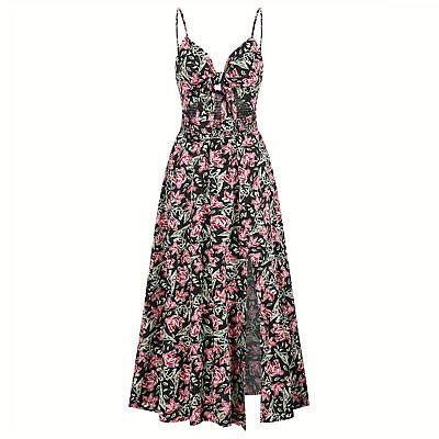 #ad Ladies Boho Beach Sundress Womens Holiday Maxi Cami Boho Floral Print Long Dress $18.99