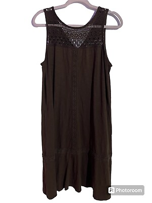 #ad J Jill Dress Womens M Brown Maxi Sleeveless Crochet Tiered Beach Tropical Travel $27.95