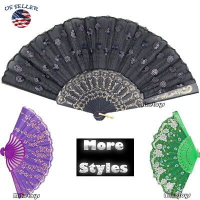 Wedding Party Lace Silk Folding Hand Fan Chinese Style Floral Flower Home Decor2 $5.49