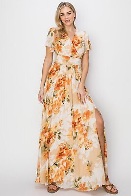 #ad Floral Charm Maxi Dress with Tie Back and Slit $50.95