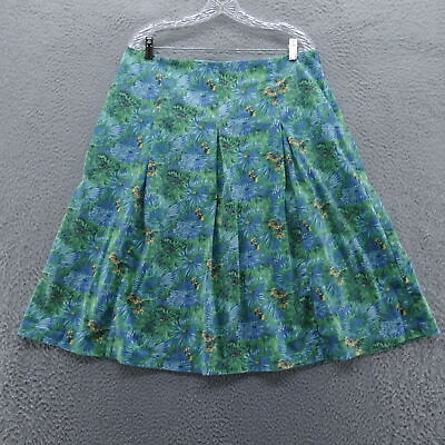 #ad Talbots Womens Pleated A Line Skirt 14 Blue Green Floral Cotton Stretch * $19.99