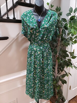 #ad Max Studio Women#x27;s Green Floral Polyester Short Sleeve V Neck Long Maxi Dress XL $31.00