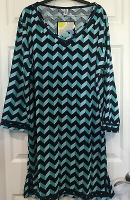 Plus Size Swim Cover Up Terry Beach Dress Chevron Print Turquoise Blue 3X $47.99