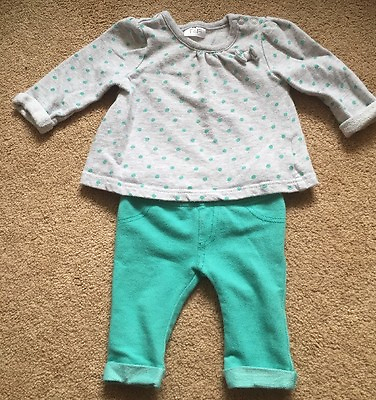 Baby Girls Famp;F Polka Dot Top And Leggings Grey Green Outfits Cute Up To 3 Months GBP 4.46