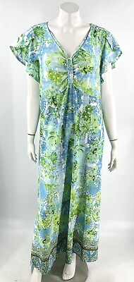 #ad One World LIve Let Live Maxi Dress Plus Size 1X Green Blue Flutter Sleeve Womens $40.00