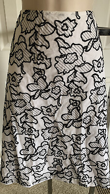 #ad Jones Wear cotton Summer flare skirt long white black floral lined 16 $19.80