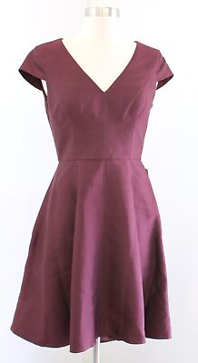 #ad NWT Halston Heritage Cap Sleeve Fit and Flare Hi Lo Cocktail Dress Size 0 Wine $39.99