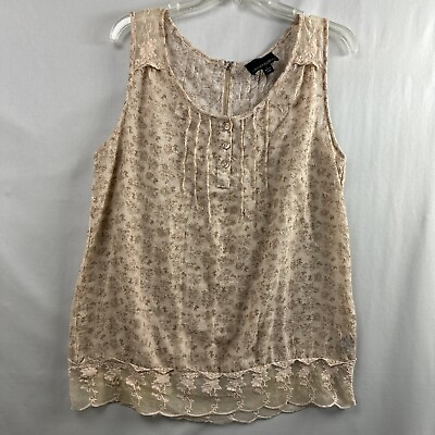 #ad Cynthia Rowley Tunic Top Womens Large Beige Floral Sleeveless Blouse Lace Boho $16.58