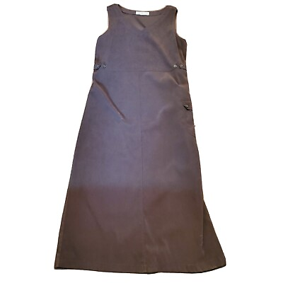 #ad Cambridge Country Dress Womens L Maxi Green V Neck Sleeveless Pocket Slit $20.00