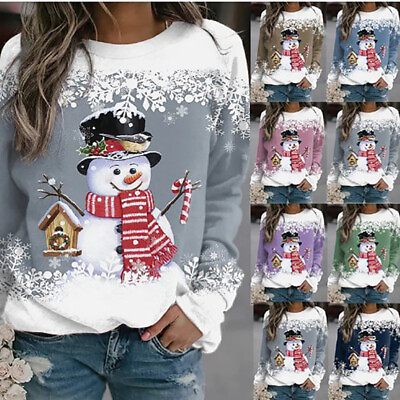 Womens Christmas Long Sleeve Shirt Blouse Ladies Xmas Casual Loose Pullover Tops $13.47