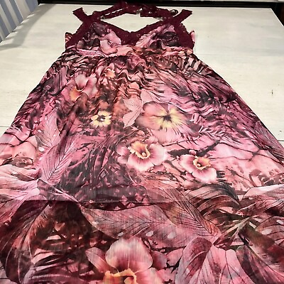 #ad Guess Dress Womens M Floral Print Long Side Slits Maxi Dress Sleeveless New $25.00