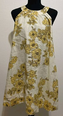 #ad Cynthia Rowley Floral Trapeze 100% Linen Yellow Sleeveless Mini Summer Dress XS $19.99
