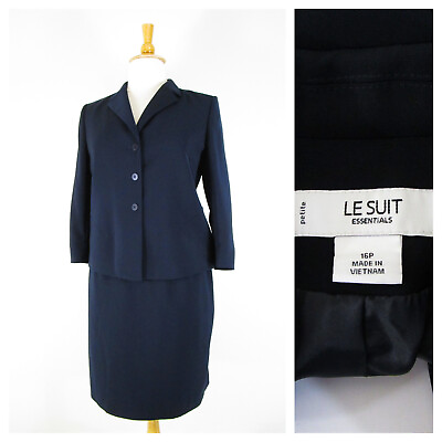 #ad Le Suit Plus Size Petite Solid Black Skirt Suit Size 16P Formal Business Career $74.95