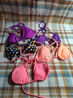 #ad 5 Op String Bikini Tops Small Pink Purple Orange And Blue amp; Black Polka Dot $19.99