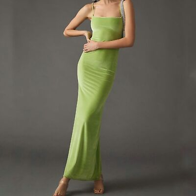 #ad Anthropologie Delfi Collective Lime Green Velvet Slip Maxi Dress X Small $150.00