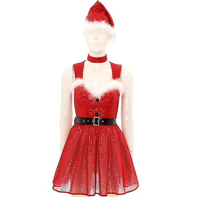#ad Womens Dress Festival Xmas Santa Christmas Set Clubwear Fancy Dancewear Choker $23.84
