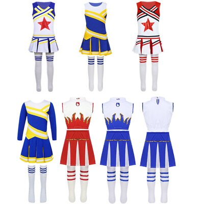 Girls Cheerleading Set Carnival Party Halloween Cosplay Top Pleated Skirt Socks $20.23