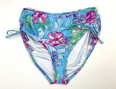#ad Stella Parker Collection Womens Bikini Swim Bottoms Large High Waist Blue Floral $13.10