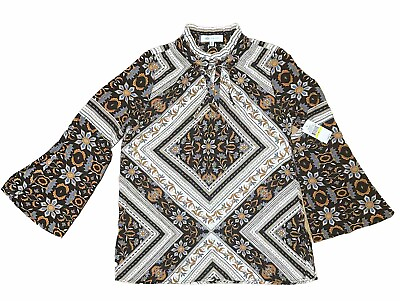 #ad Fever Women’s Long Sleeve Black Diamond Blouse Top Shirt Boho NWT $24.99