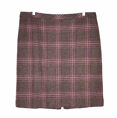 #ad Talbots Womens Pink Brown Plaid Skirt Knee Length Back Slit Wool Blend Size 14P $29.99