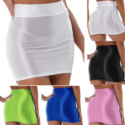 Women#x27;s Glossy Short Skirt High Waist Shiny Oil Mini Skirt Tight Pencil Skirts $7.90