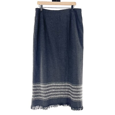#ad Vtg Michele Gray Wool Blend Skirt Fringe 16 Western Academia USA Country Midi $59.95