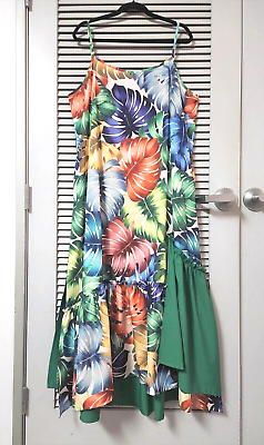 #ad splice tropical green ruffle spghtt strap maxi dress 3XL $27.00
