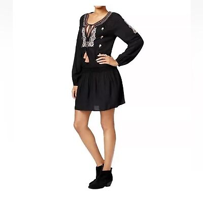 #ad Sanctuary Freya Embroidered Long Sleeve Boho Dress Black Size Small $31.92