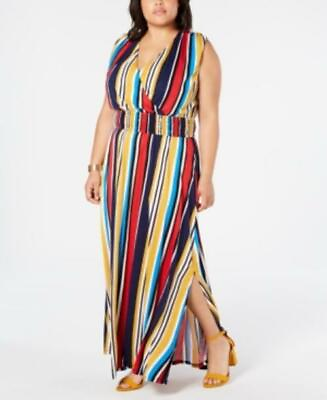 #ad MSRP $100 I.n.c. Plus Size Striped Smocked Waist Maxi Dress Size 3X $21.49