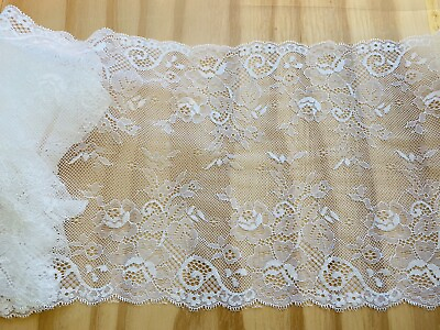 Stretch Snow White French Border Lace Trim for Sewing Crafts Lingerie 9” Wide $7.95