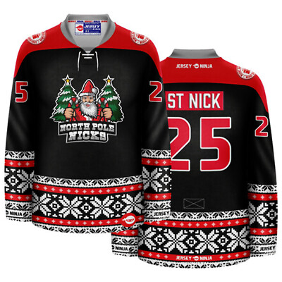 #ad #ad Christmas North Pole Nicks Black Holiday Hockey Jersey $134.95