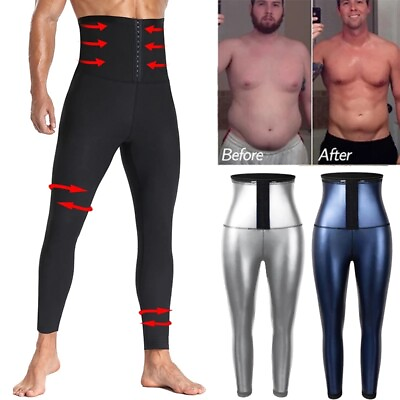 Men#x27;s Sauna Pants Waist Trainer Body Shaper Sweat Slimming Yoga Leggings Gym Hot $11.79