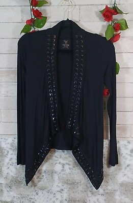 Guess XS Women#x27;s Sweater Black Studded Drape Front studded $15.40