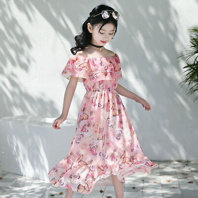 Girls Beach Floral Dress Casual Bohemian Style Butterfly Princess Party Sundress $42.81